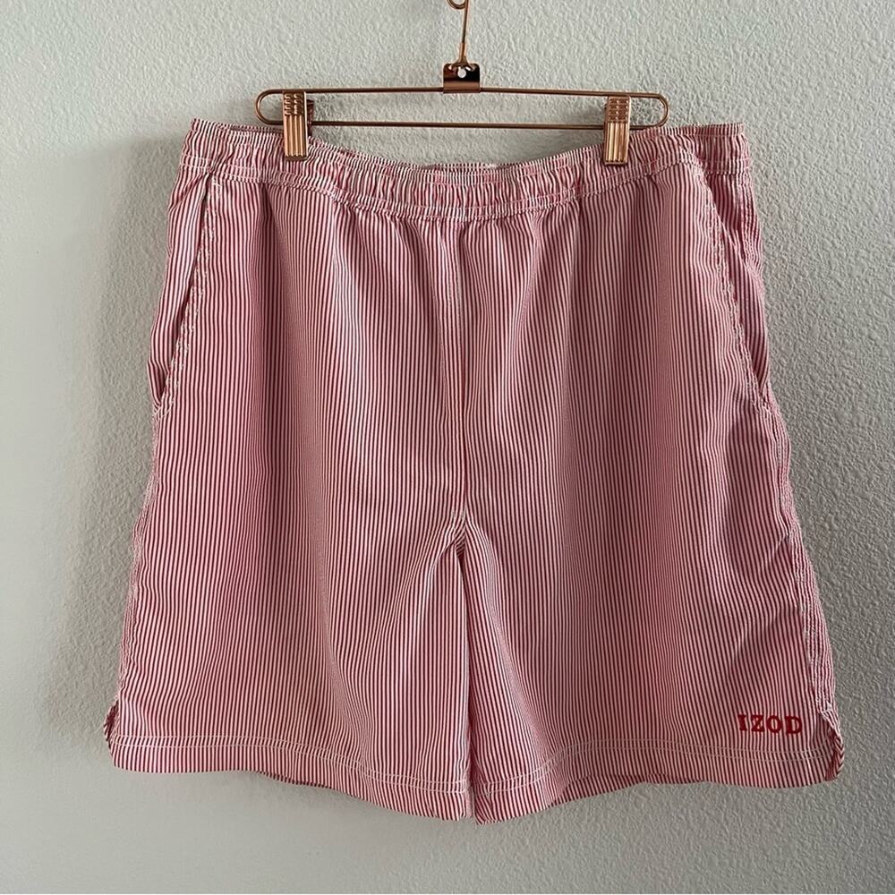 IZOD Men's Striped Pink/Orange Preppy Board Shorts Surf Beach Trunks Large